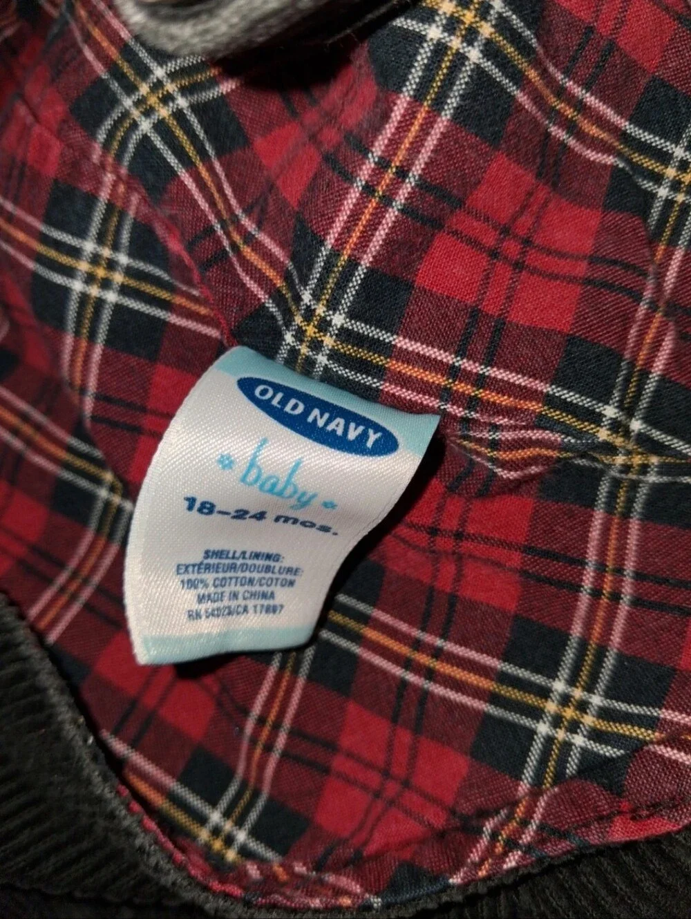 Old Navy Black Corduroy Overalls with Red Plaid Lining
